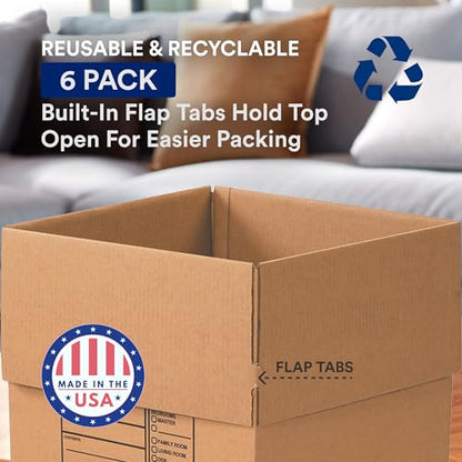 BOX USA Heavy Duty Moving Boxes 18"L x 18"W x 24"H (6-Pack) Large - Corrugated Cardboard Box for Shipping, Mailing, Packing, Packaging and Storage - size: Heavy Duty 6-Pk 18x18x24"