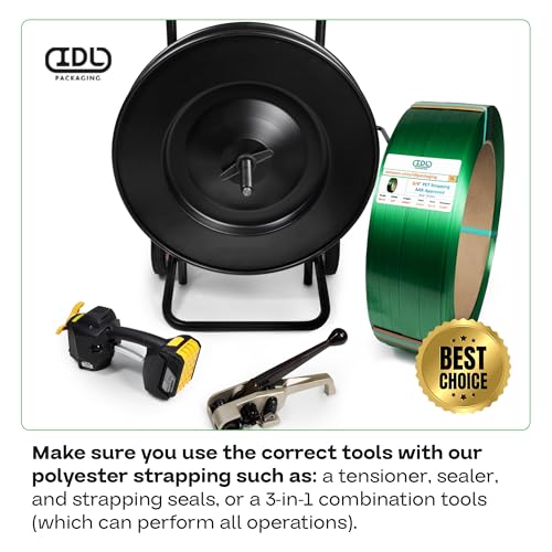 IDL Packaging 5/8" x .035" x 4000' Polyester (PET) Strapping Roll of 16" x 6" Core Size, 1400 lbs Break Strength, Green - UV, Water, and Rust Resistance - Affordable and Lightweight Poly Strapping - size: 5/8W" x 4000L' (1400 lbs BS)
