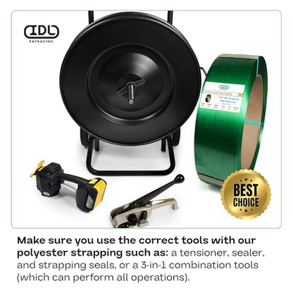 IDL Packaging 5/8" x .035" x 4000' Polyester (PET) Strapping Roll of 16" x 6" Core Size, 1400 lbs Break Strength, Green - UV, Water, and Rust Resistance - Affordable and Lightweight Poly Strapping - size: 5/8W" x 4000L' (1400 lbs BS)