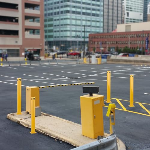 Safety Bollard, 48 Inch Height Yellow Steel Bollard Post, 4.5 Inch Diameter Pipe Safety Post, Durable Steel Safety Bollard Fits for Traffic Sensitive Area - size: 48x4.5