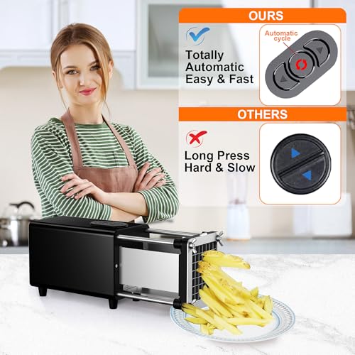 SIXRARI Electric French Fry Cutter, French Fries Cutter with 1/2 & 3/8 Inch Blade, Automatic Potato Cutter, Professional Commercial and Household Potato Slicer, Use for Cucumbers, Carrot, Apples - color: Black
