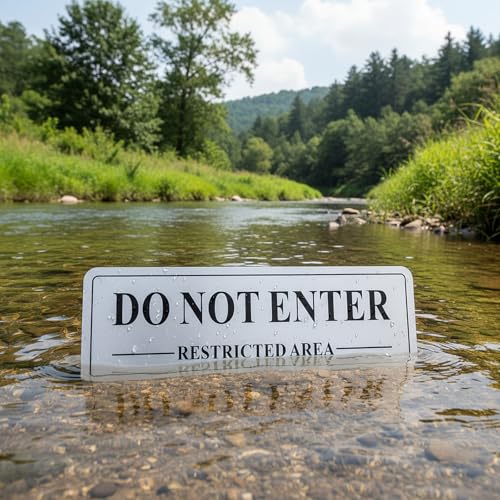 (4 Pack) Restricted Area Do Not Enter Signs, 9 x 3 Inch Rust Free Metal Reflective Aluminum, UV Protected, Weather Resistant, Weatherproof, Easy to install