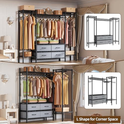 Golpart Heavy Duty Clothes Rack Metal Wardrobe with Adjustable Wire Shelves - color: Black, size: 15.75"D x 61"W x 76.5"H