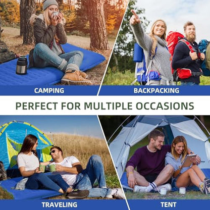 FNARMW Extra Thick Camping Sleeping Pad with Built-in Pillow & Foot Pump - color: Blue Grey