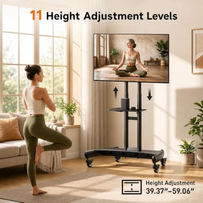 Perlegear Rolling TV Stand for 32-84 Inch TV, Mobile TV Cart up to 100lbs, Adjustable Height Outdoor TV Cart with Heavy-Duty Base, VESA 600x400mm, Portable TV Stand on Wheels for Livingroom PGTVMC05-1 - size: for 32-84 Inch TVs, style: Basic with Manual L
