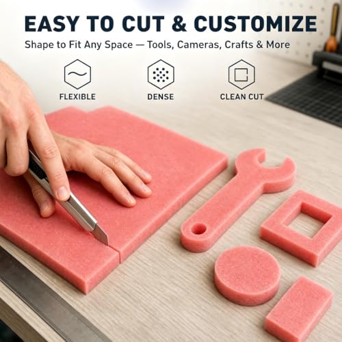 4 Pcs 14.8" x 9.5" x 0.8"Pink Polyethylene Foam Sheets,Cuttable Foam Inserts,Antistatic Foam Blocks Pad for Toolbox Camera Storage and Crafts Protection Shipping
