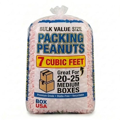 BOX USA Shipping & Packing Peanuts Pink, 7 Cubic Feet - Loose Fill Packaging Peanuts for Packing, Moving and Storage