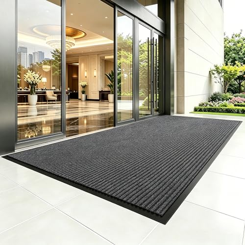 TANYOYO 4' X 6'Ft(48×72inches) Commercial Grade Walk Off Door Floor Mat, Brush Step Entrance Mat Vinyl Backed Utility Doormat Heavy Duty Floor Rugs Commercial Outdoor Carpet Indoor Entrance Mat, Grey - color: Grey, size: 4' x 6' (Rectangular)
