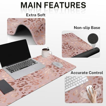 Arttown Keyboard Mouse Pad Set, 4 in 1 Desk Mat Set Leopard Rose - color: Rose Gold Leopard