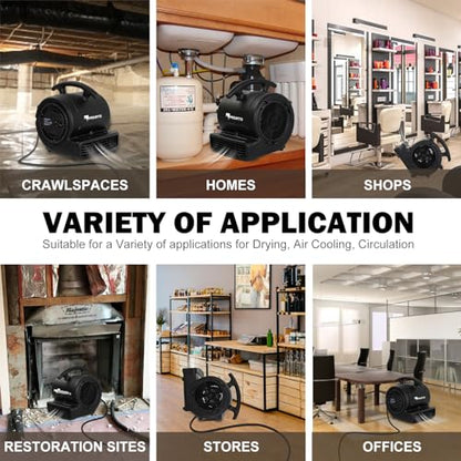 MOUNTO 1/4hp 1000CFM 2 Speed Air Mover Carpet Dryer Floor Fan Cooling Fan (Black) - color: Black