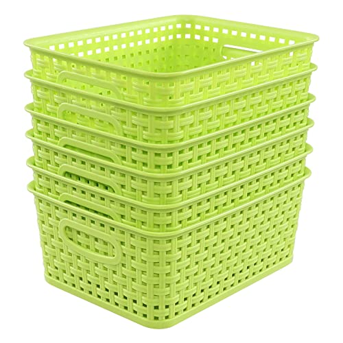 Plastic Storage Woven Basket Bins, 6 Packs - color: light Green