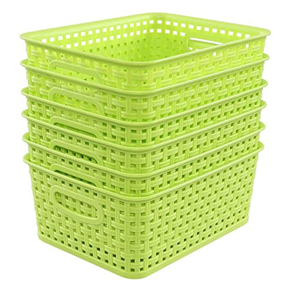 Plastic Storage Woven Basket Bins, 6 Packs - color: light Green