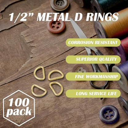 CooBigo 100 Pack 1/2" D Ring Metal Purse Straps Buckle Small Dog Collars Hardware Dee Rings Mini Zipper Pulls Clothing Bag Making Pet Dresses and Harness Vests Sewing Accessories(Gold) - color: Gold, size: 1/2 Inch