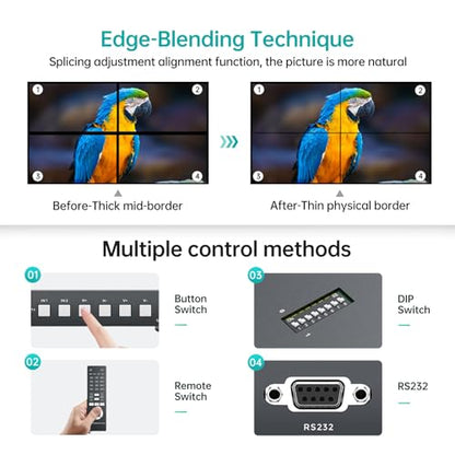 MT-VIKI 4K@60Hz HDMI+DP Video Wall Controller 2X2, Support 90°/ 180° /270° Rotate, Support Resolution UP to 4K@60Hz for 2X2 Mode, 8K@60Hz for 1X4 Mode (2 Input 4 Output) - style: 2x2 (HDMI+DP)