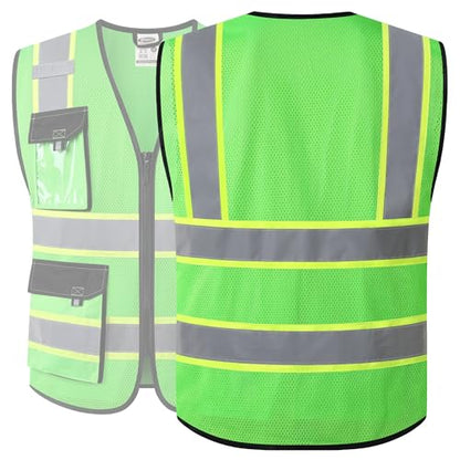 JKSafety Safety Vest for Men Women Hi Vis Reflective Vest JK220 Green M - color: Green, size: Medium