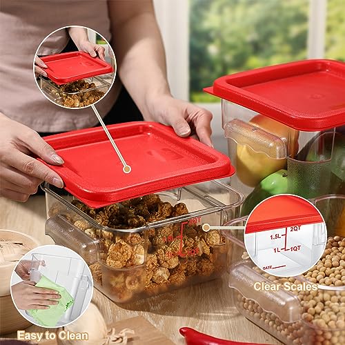 Barydat 4 Pcs Square Food Storage Containers with Lids 2qt & 4qt, Red - color: Red