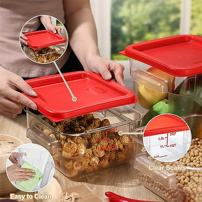 Barydat 4 Pcs Square Food Storage Containers with Lids 2qt & 4qt, Red - color: Red