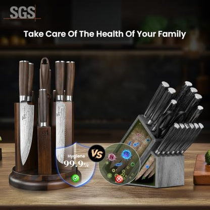 SYOKAMI 14-Piece Kitchen Knife Set with Magnetic Block, New for 2026 - size: 14 Piece with Rotatable Block