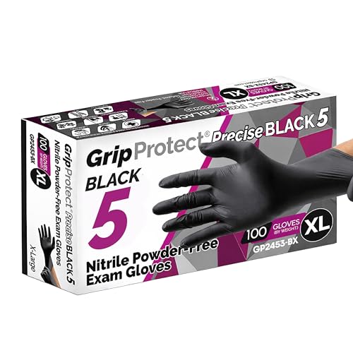 GripProtect Precise 5 Mil Black Nitrile Gloves, Chemical Resistant Gloves - size: XL
