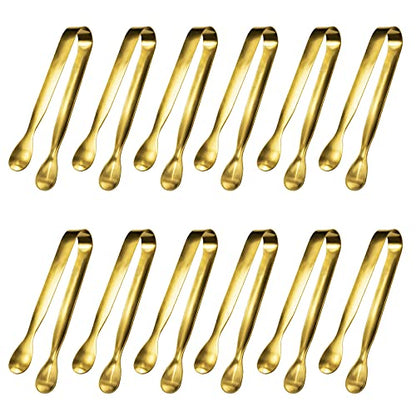JCREN 12 Pcs Serving Tongs, Small Serving Utensils for Parties Catering Gold Tongs, Small Stainless Steel Mini Appetizer Tongs for Tea Party Coffee Bar, 4 Inches - Gold - color: Gold - 4 Inch