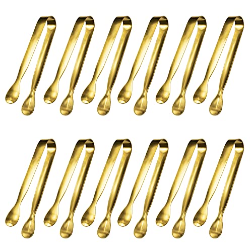JCREN 12 Pcs Serving Tongs, Small Serving Utensils for Parties Catering Gold Tongs, Small Stainless Steel Mini Appetizer Tongs for Tea Party Coffee Bar, 4 Inches - Gold - color: Gold - 4 Inch