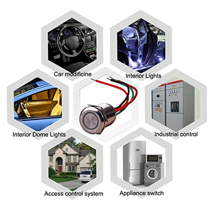 Touch Switch UT19F1 Segmented Dimming Switch DC 6V to 24V Blue LED Suitable for 19mm 3/4" Mounting Hole - color: Segmented Dimming
