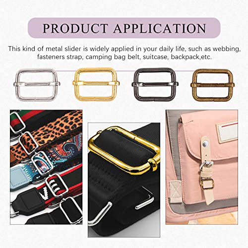 Swpeet 60Pcs Heavy Duty 1 Inch / 25mm Metal Rectangle Adjuster Triglides Slides Buckle, Webbing Belts Buckle Metal Rings for for Belt Bags DIY Accessories Keychains - Sliver, Bronze, Gold, Gun-Black - style: Metal Adjuster Triglides Slides Buckle