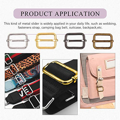 Swpeet 60Pcs Heavy Duty 1 Inch / 25mm Metal Rectangle Adjuster Triglides Slides Buckle, Webbing Belts Buckle Metal Rings for for Belt Bags DIY Accessories Keychains - Sliver, Bronze, Gold, Gun-Black - style: Metal Adjuster Triglides Slides Buckle