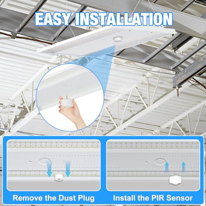 210W LED Linear High Bay LED Shop Lights with PIR Sensor, 4-Pack 31500LM 0-10V Dimmable 5000K Daylight, Adjustable LED High Bay Shop Lights Lighting Fixtures for Garage Warehouse Workshop, UL