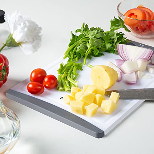 Empune BPA-Free Plastic Cutting Board for Kitchen with Juice Grooves, Extra Large Dishwasher Safe Cutting Boards Set of 4 with Handles, Thick Non-Slip Chopping Board for Meat, Fruit and Chicken, Grey - color: Gray