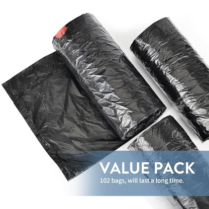 15-18 Gallon Black Trash Bags with Drawstring, 102 Count