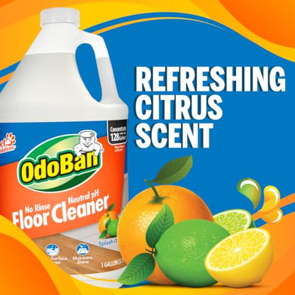 OdoBan Pet Solutions No Rinse Neutral pH Floor Cleaner Concentrate, Made in the USA, Splash O' Citrus Scent, 4 Gallons - size: 128 Fl Oz (Pack of 4)