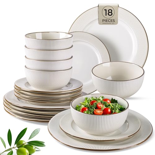 GBHOME Ceramic Dinnerware Sets of 6,18 pcs Plates and Bowls Sets Dishes - color: Off-White, size: Service for 6 (18 pcs)