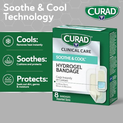 CURAD Soothe & Cool Clear Waterproof Hydrogel Bandages, Assorted Sizes
