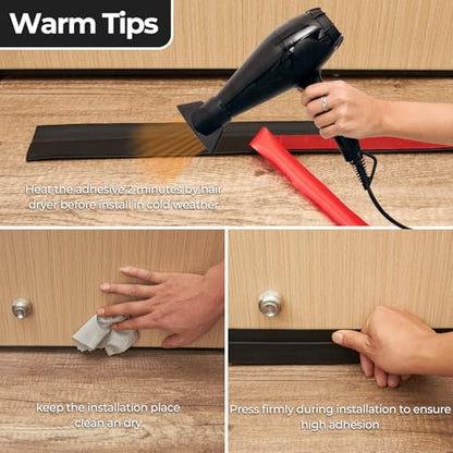 Ohuhu Door Draft Stopper, 1" Wide Adhesive Weather Stripping Seal, 39" - color: Black, size: 39"L x 2"W