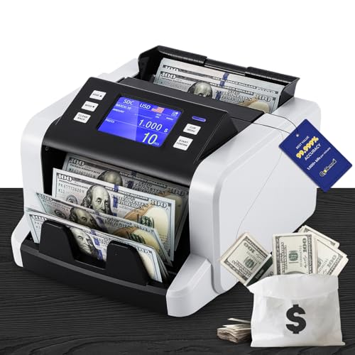 CGOLDENWALL Mixed Denomination Money Counter Machine, Touchscreen Value Counter, 1500Bills/min Cash Counting, UV/MG/IR/DD Detection, Multi-Currency & Modes Bill Counter for Business