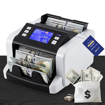 CGOLDENWALL Mixed Denomination Money Counter Machine, Touchscreen Value Counter, 1500Bills/min Cash Counting, UV/MG/IR/DD Detection, Multi-Currency & Modes Bill Counter for Business