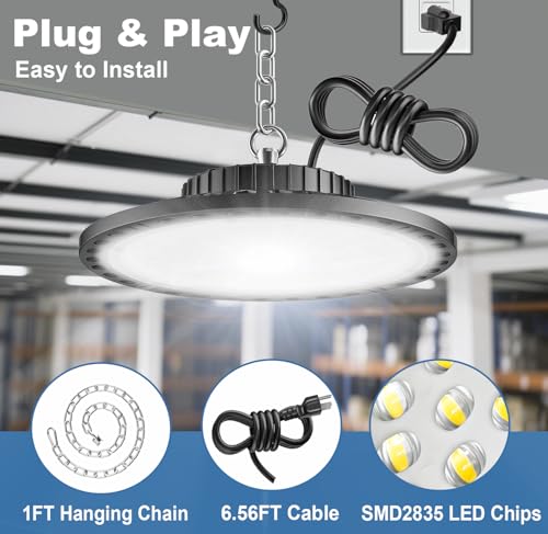 ISKYDRAW UFO LED High Bay Lights 4 Pack, 100W 15000LM Shop Lights