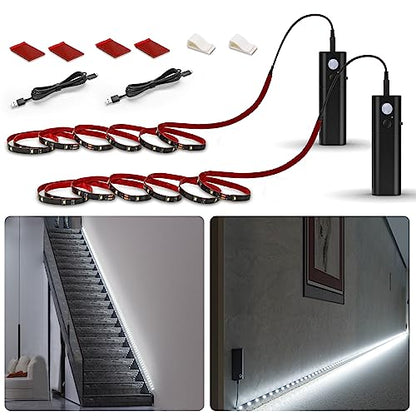 WOBANE Motion Sensor Closet Strip Lights, Rechargeable White LED Lighting - color: White, size: 2*6.56ft Black
