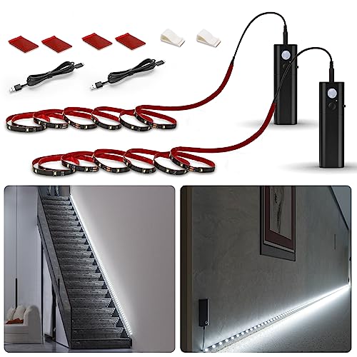 WOBANE Motion Sensor Closet Strip Lights, Rechargeable White LED Lighting - color: White, size: 2*6.56ft Black