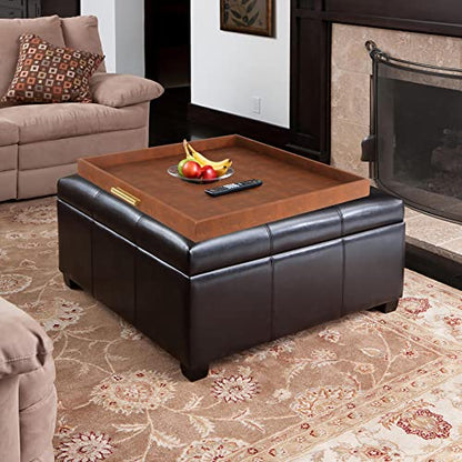 HofferRuffer Extra Large Square Serving Tray, Elegant Faux Leather Ottoman Tray with Gold Hardware Handles, Serve Tea, Coffee or Breakfast in Bed, 24 x 24 inches (Brown Shagreen) - color: Brown Shagreen, size: 24" x 24" x 2"