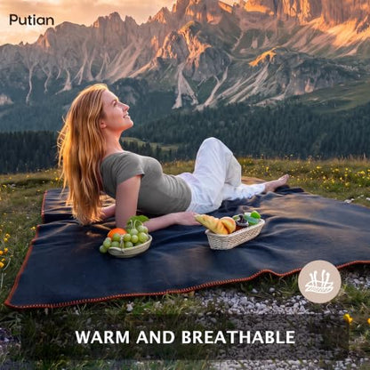PuTian 100% Wool Blanket - Camping Outdoor Blanket, 63"×48", Blue - color: Blue, size: 63" × 48"