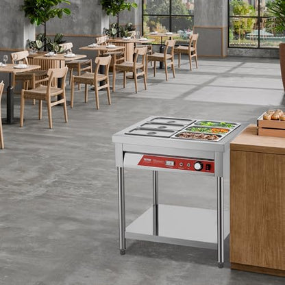 VEVOR 6-Pan Commercial Food Warmer, 6 x 1/3 Pans Electric Steam Table, 1500W Professional Buffet Catering Food Warmer with Undershelf, Stainless Steel Server for Restaurant Party Hotel - size: 6-Pan