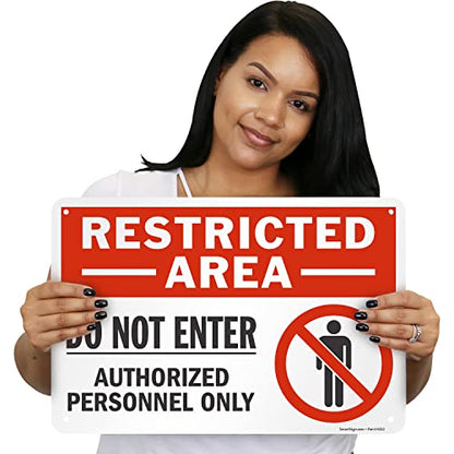 SmartSign 12 x 18 inch “Restricted Area - Do Not Enter, Authorized Personnel Only” Sign with Symbol, Digitally Printed, 55 mil HDPE Plastic, Red, White and Black, Made in USA - style: 12" x 18" - Plastic