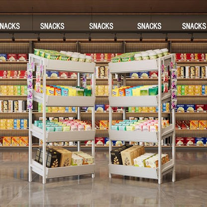Tribesigns 4-Tier Retail Display Rack Stand, Wooden Snack Candy Rack, Wood Chips Shelf, Chips Rack Display, Heavy-Duty Wood Metal Concession Stands,Storage Shelf Organizer for Potato Chip (2, White) - color: White