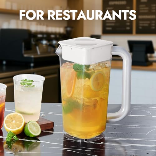 CURTA 1 Pack 2 Liters/68 oz Plastic Pitcher with Lid & Handle for Kitchen,ICED JUICE and Coffee Carafe Beverage Serveware, Acrylic Water Jug for Hot/Cold Drinks&lemonade - color: White