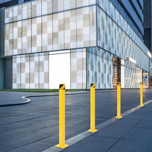 4-Pack Heavy Duty Safety Bollards, 48" Height, 4.5" Diameter Steel Pipe Bollard Post with 16 Anchor Bolts, High-Visibility Yellow Parking Bollard for Traffic Control, Warehouses, & Pedestrian Safety - size: 48 inch