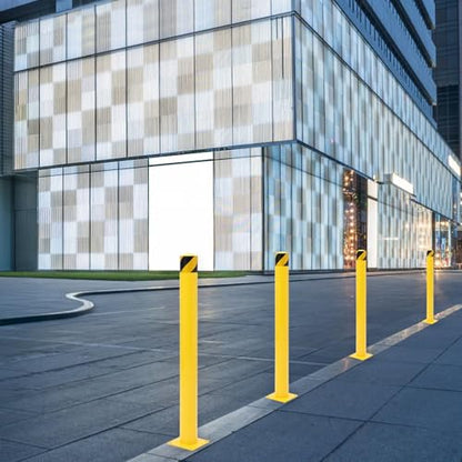4-Pack Heavy Duty Safety Bollards, 36" Height, 4.5" Diameter Steel Pipe Bollard Post with 16 Anchor Bolts, High-Visibility Yellow Parking Bollard for Traffic Control, Warehouses, & Pedestrian Safety - size: 36 inch