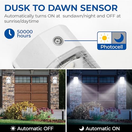 CINOTON 26W LED Wall Pack Light with Dusk to Dawn Sensor 5000k White 2 Pack - color: White, size: 2 Pack-5000k