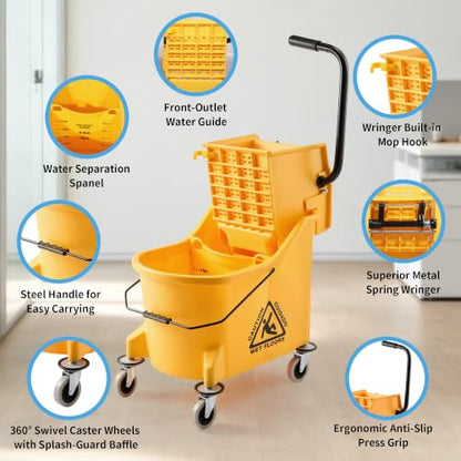 44 QT Commercial Mop Bucket with Side Press Wringer on Wheels